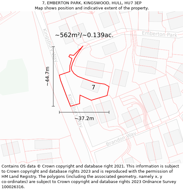 7, EMBERTON PARK, KINGSWOOD, HULL, HU7 3EP: Plot and title map