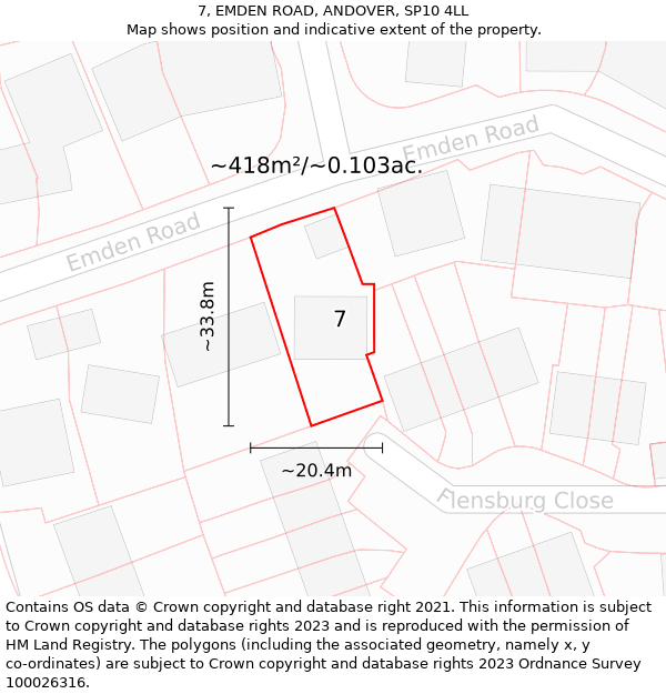 7, EMDEN ROAD, ANDOVER, SP10 4LL: Plot and title map