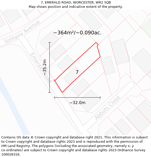 7, EMERALD ROAD, WORCESTER, WR2 5QB: Plot and title map