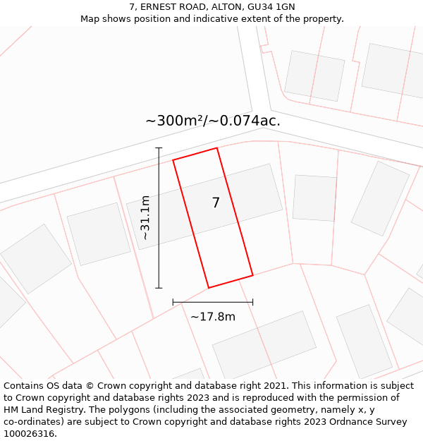 7, ERNEST ROAD, ALTON, GU34 1GN: Plot and title map