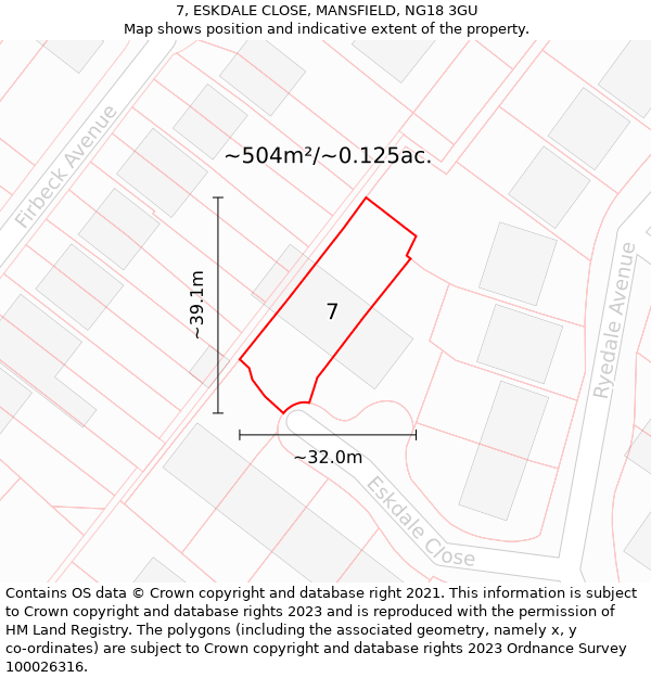 7, ESKDALE CLOSE, MANSFIELD, NG18 3GU: Plot and title map