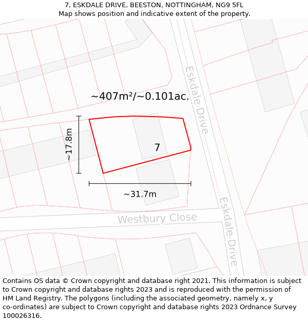 7, ESKDALE DRIVE, BEESTON, NOTTINGHAM, NG9 5FL: Plot and title map