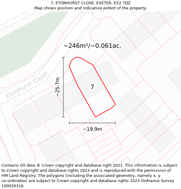 7, ETONHURST CLOSE, EXETER, EX2 7QZ: Plot and title map