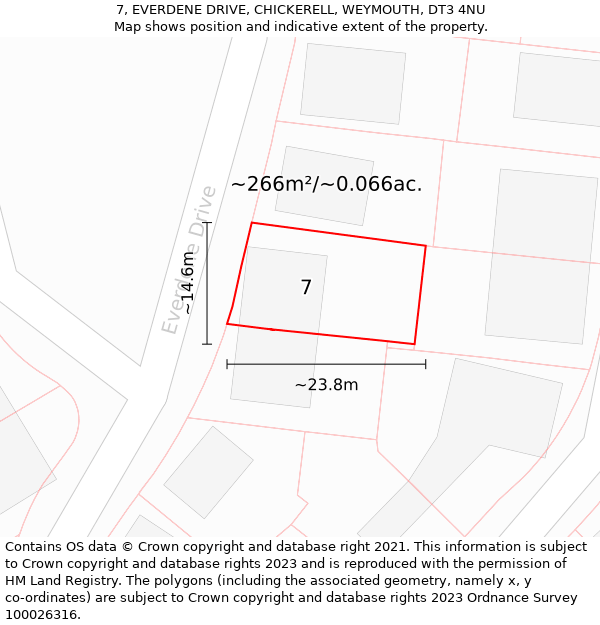 7, EVERDENE DRIVE, CHICKERELL, WEYMOUTH, DT3 4NU: Plot and title map