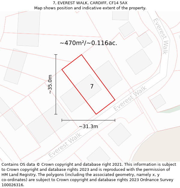 7, EVEREST WALK, CARDIFF, CF14 5AX: Plot and title map
