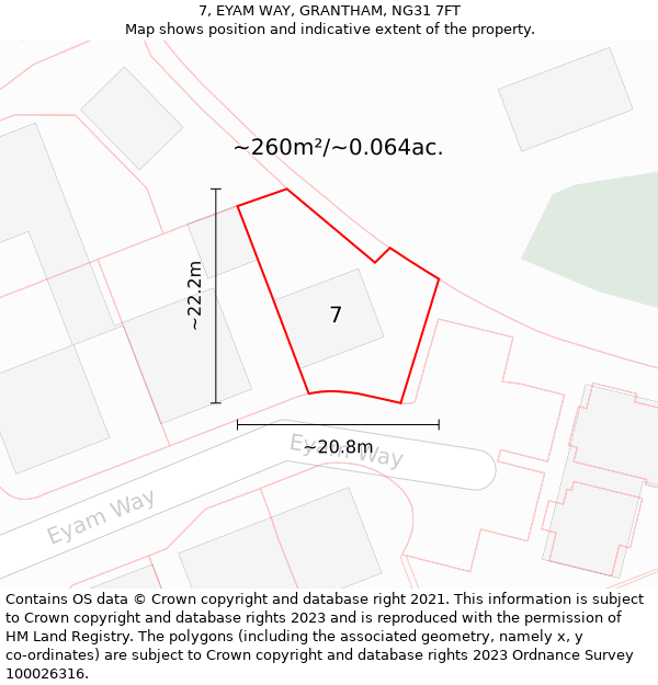 7, EYAM WAY, GRANTHAM, NG31 7FT: Plot and title map