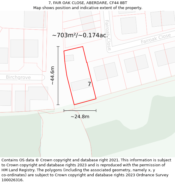 7, FAIR OAK CLOSE, ABERDARE, CF44 8BT: Plot and title map