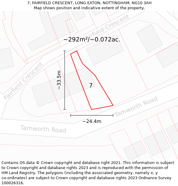 7, FAIRFIELD CRESCENT, LONG EATON, NOTTINGHAM, NG10 3AH: Plot and title map