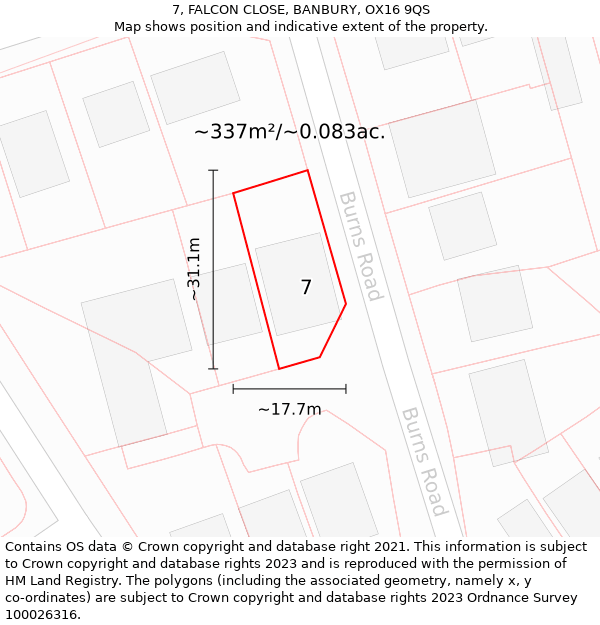 7, FALCON CLOSE, BANBURY, OX16 9QS: Plot and title map