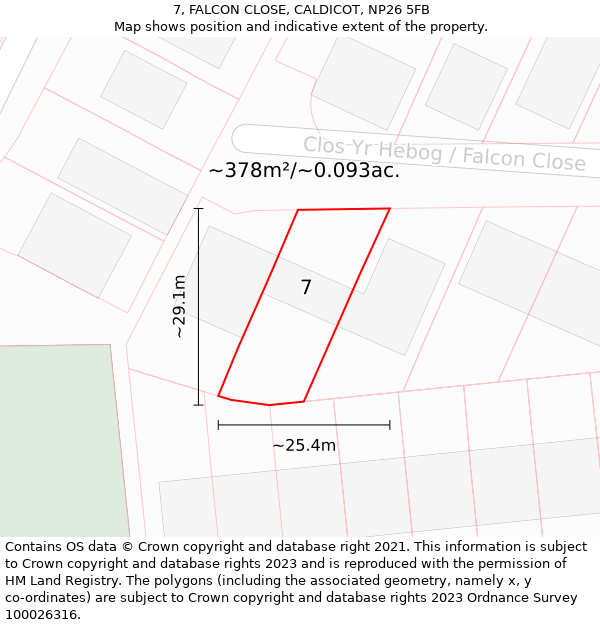 7, FALCON CLOSE, CALDICOT, NP26 5FB: Plot and title map