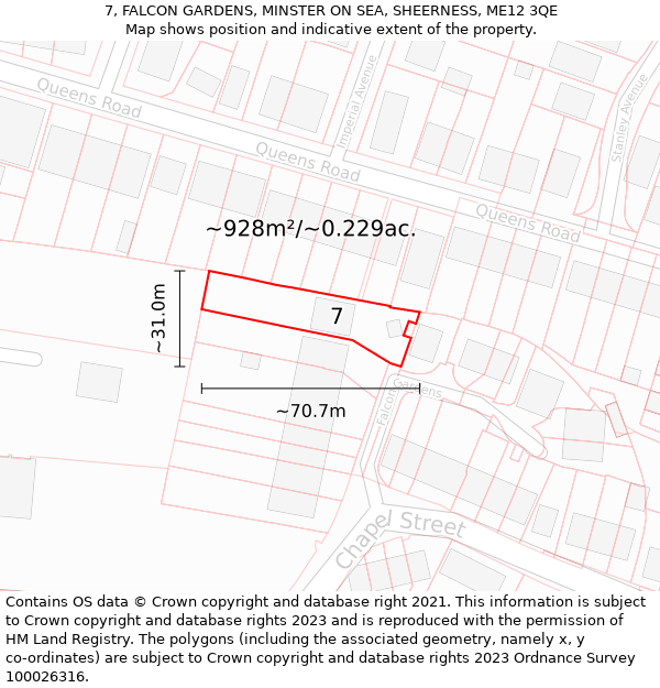 7, FALCON GARDENS, MINSTER ON SEA, SHEERNESS, ME12 3QE: Plot and title map