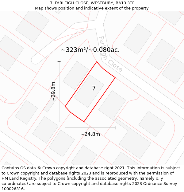 7, FARLEIGH CLOSE, WESTBURY, BA13 3TF: Plot and title map