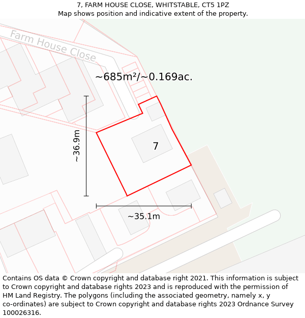 7, FARM HOUSE CLOSE, WHITSTABLE, CT5 1PZ: Plot and title map