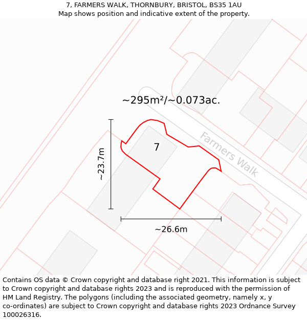 7, FARMERS WALK, THORNBURY, BRISTOL, BS35 1AU: Plot and title map