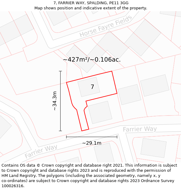 7, FARRIER WAY, SPALDING, PE11 3GG: Plot and title map