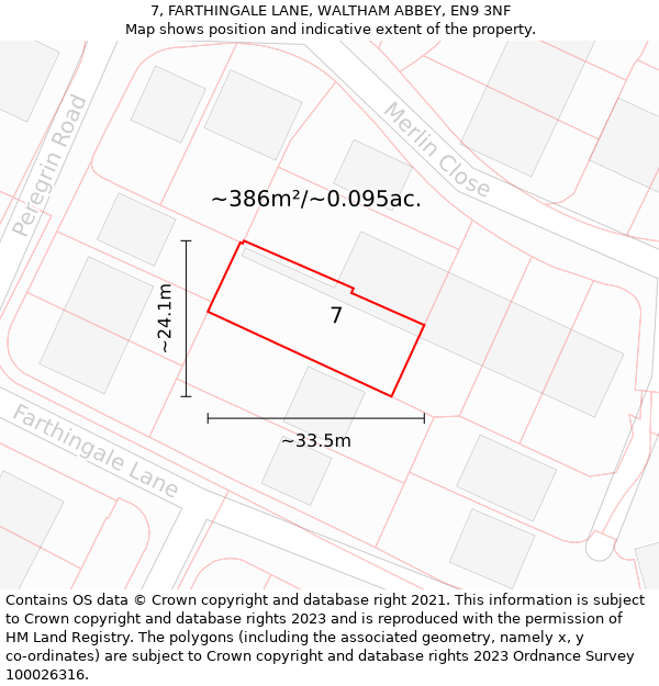 7, FARTHINGALE LANE, WALTHAM ABBEY, EN9 3NF: Plot and title map