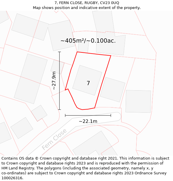 7, FERN CLOSE, RUGBY, CV23 0UQ: Plot and title map