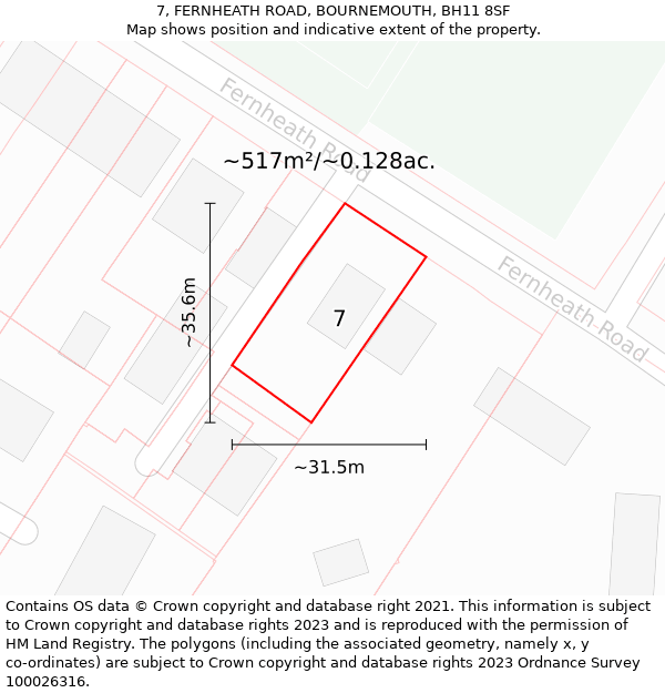 7, FERNHEATH ROAD, BOURNEMOUTH, BH11 8SF: Plot and title map