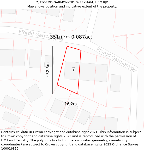 7, FFORDD GARMONYDD, WREXHAM, LL12 8JD: Plot and title map