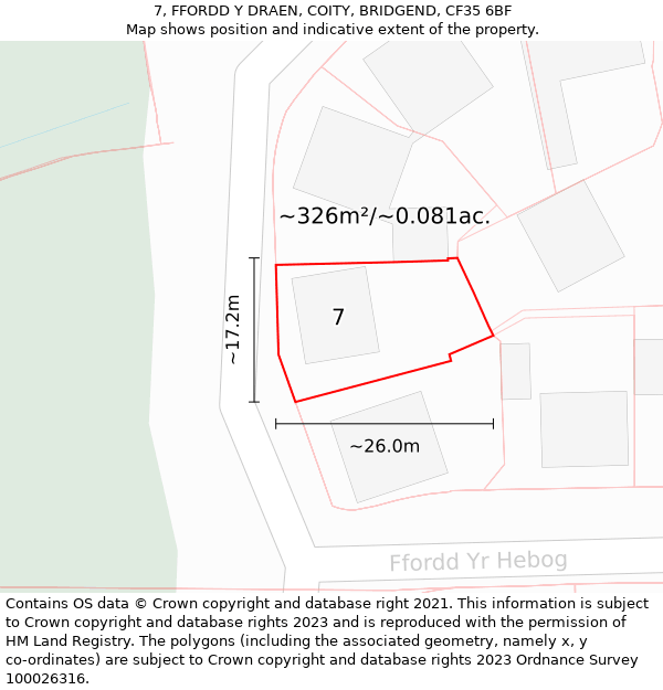 7, FFORDD Y DRAEN, COITY, BRIDGEND, CF35 6BF: Plot and title map