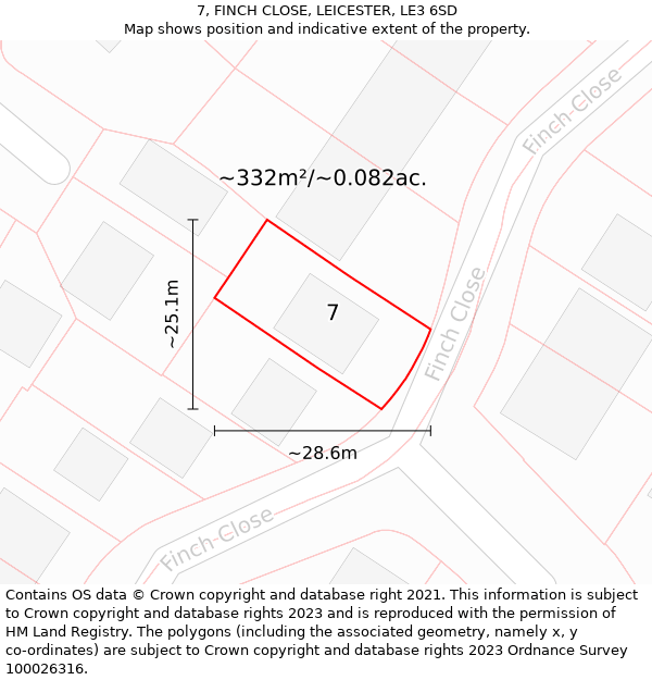 7, FINCH CLOSE, LEICESTER, LE3 6SD: Plot and title map