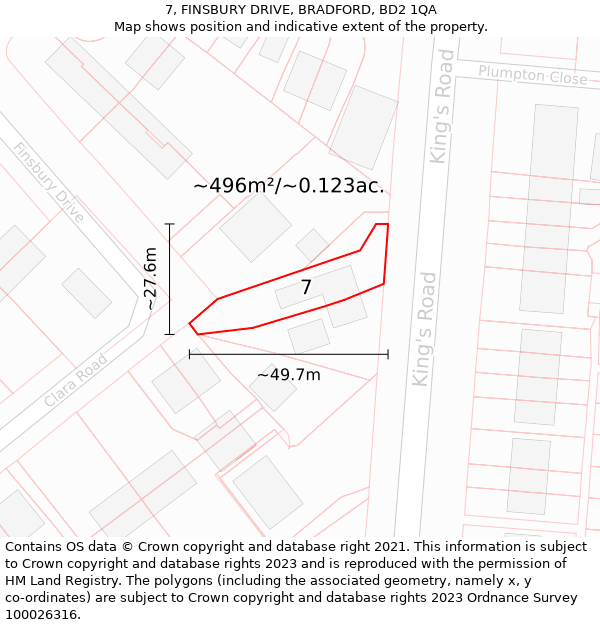 7, FINSBURY DRIVE, BRADFORD, BD2 1QA: Plot and title map