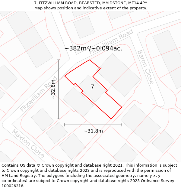 7, FITZWILLIAM ROAD, BEARSTED, MAIDSTONE, ME14 4PY: Plot and title map