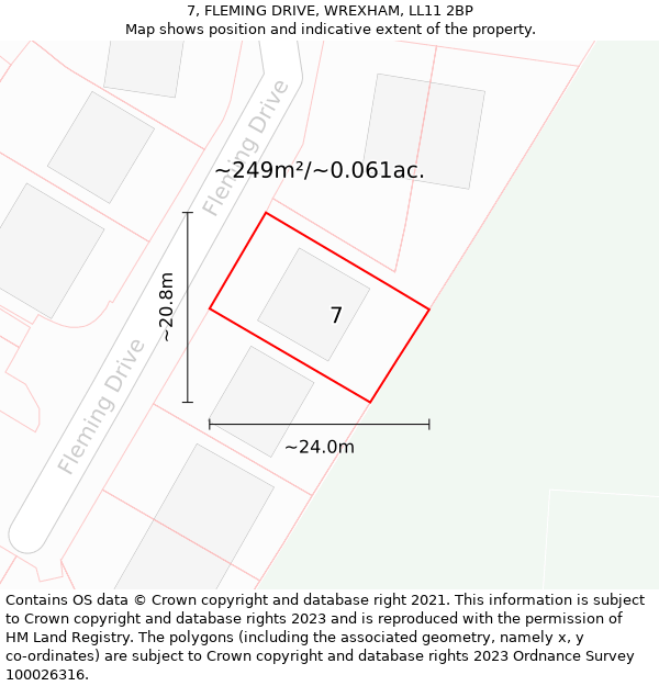 7, FLEMING DRIVE, WREXHAM, LL11 2BP: Plot and title map