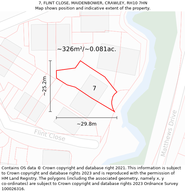 7, FLINT CLOSE, MAIDENBOWER, CRAWLEY, RH10 7HN: Plot and title map