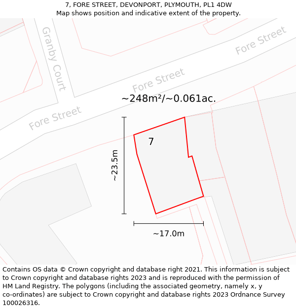 7, FORE STREET, DEVONPORT, PLYMOUTH, PL1 4DW: Plot and title map