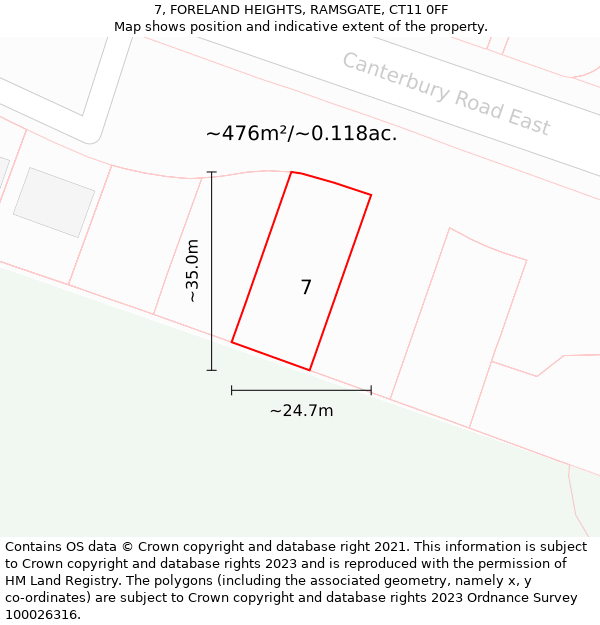 7, FORELAND HEIGHTS, RAMSGATE, CT11 0FF: Plot and title map