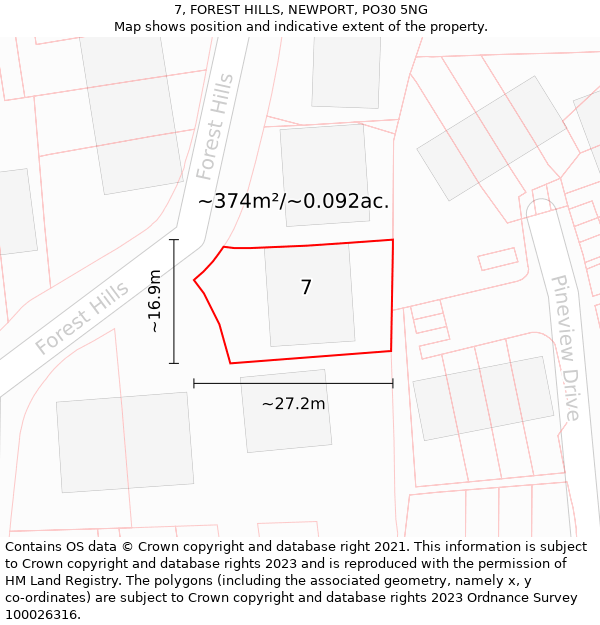 7, FOREST HILLS, NEWPORT, PO30 5NG: Plot and title map