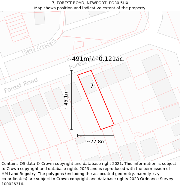 7, FOREST ROAD, NEWPORT, PO30 5HX: Plot and title map