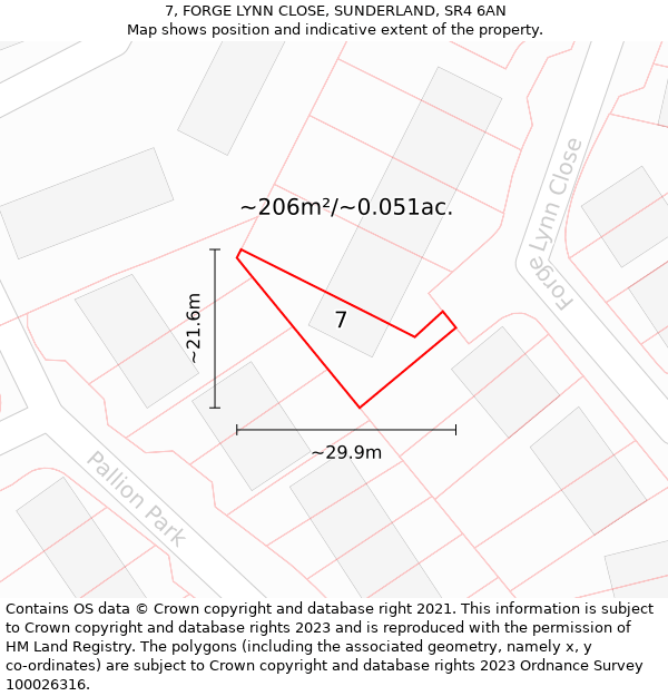 7, FORGE LYNN CLOSE, SUNDERLAND, SR4 6AN: Plot and title map