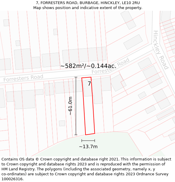 7, FORRESTERS ROAD, BURBAGE, HINCKLEY, LE10 2RU: Plot and title map