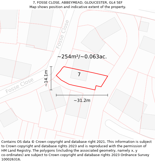 7, FOSSE CLOSE, ABBEYMEAD, GLOUCESTER, GL4 5EF: Plot and title map