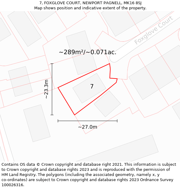 7, FOXGLOVE COURT, NEWPORT PAGNELL, MK16 8SJ: Plot and title map