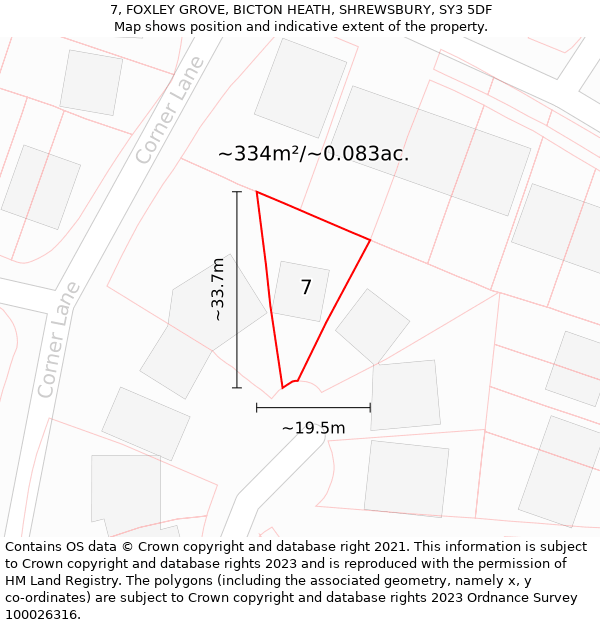 7, FOXLEY GROVE, BICTON HEATH, SHREWSBURY, SY3 5DF: Plot and title map