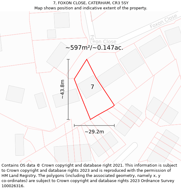 7, FOXON CLOSE, CATERHAM, CR3 5SY: Plot and title map