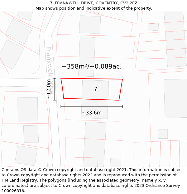 7, FRANKWELL DRIVE, COVENTRY, CV2 2EZ: Plot and title map