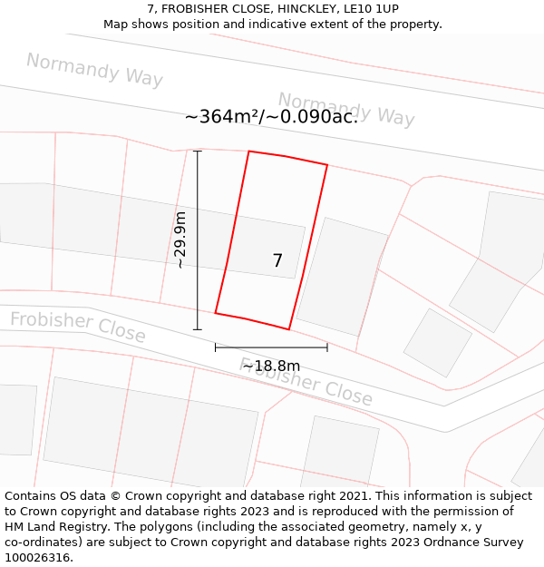 7, FROBISHER CLOSE, HINCKLEY, LE10 1UP: Plot and title map