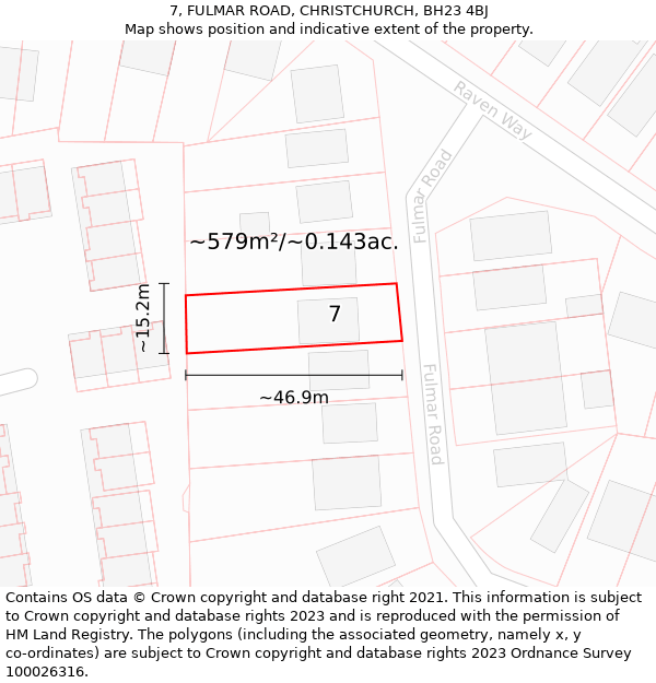 7, FULMAR ROAD, CHRISTCHURCH, BH23 4BJ: Plot and title map