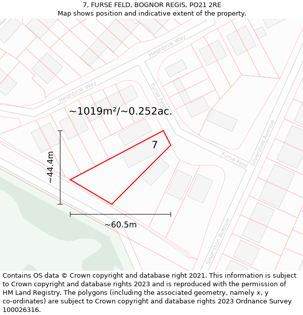 7, FURSE FELD, BOGNOR REGIS, PO21 2RE: Plot and title map