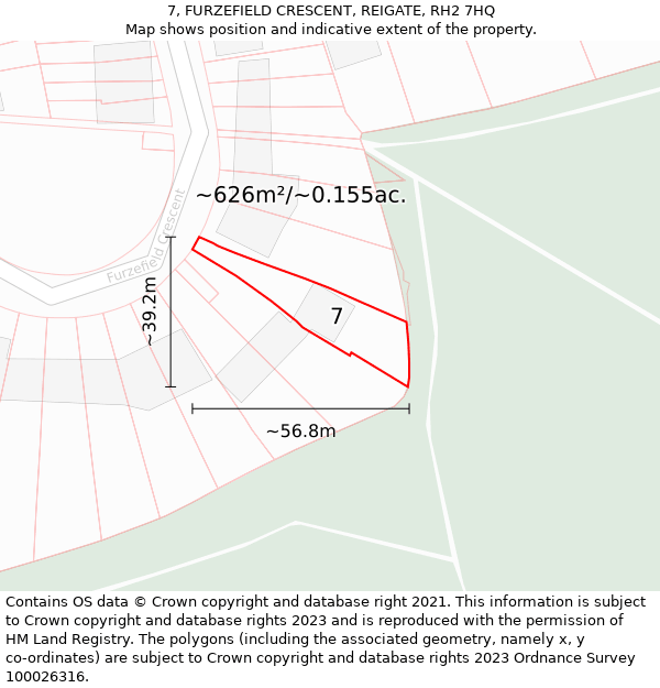 7, FURZEFIELD CRESCENT, REIGATE, RH2 7HQ: Plot and title map