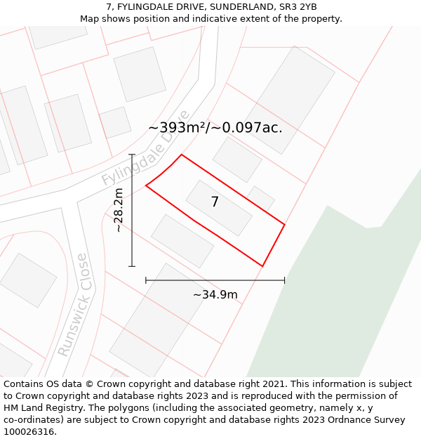 7, FYLINGDALE DRIVE, SUNDERLAND, SR3 2YB: Plot and title map