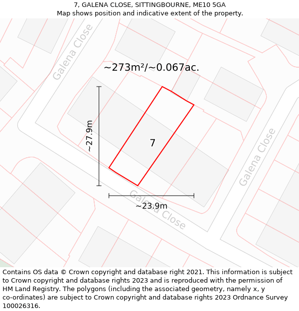 7, GALENA CLOSE, SITTINGBOURNE, ME10 5GA: Plot and title map