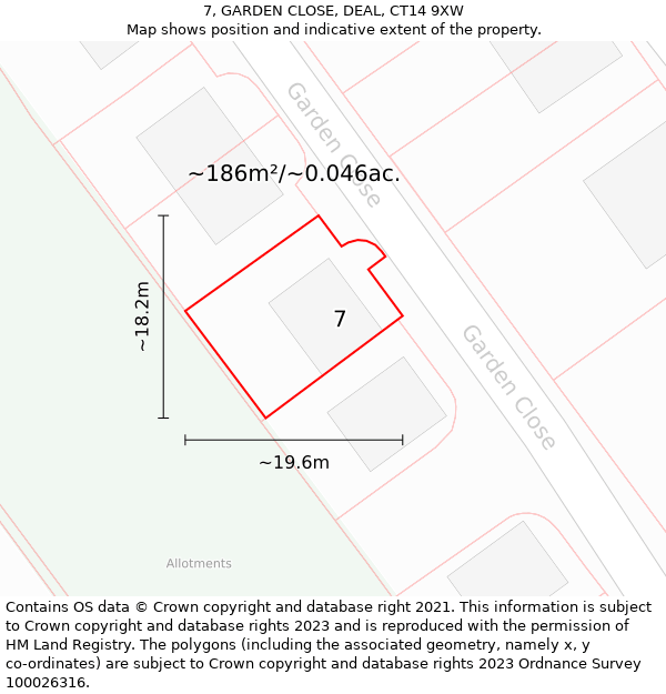 7, GARDEN CLOSE, DEAL, CT14 9XW: Plot and title map