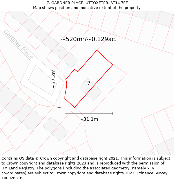 7, GARDNER PLACE, UTTOXETER, ST14 7EE: Plot and title map