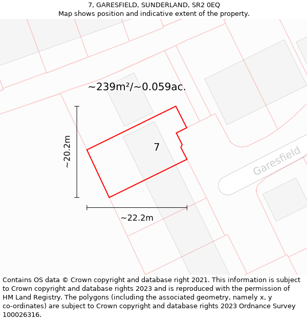 7, GARESFIELD, SUNDERLAND, SR2 0EQ: Plot and title map