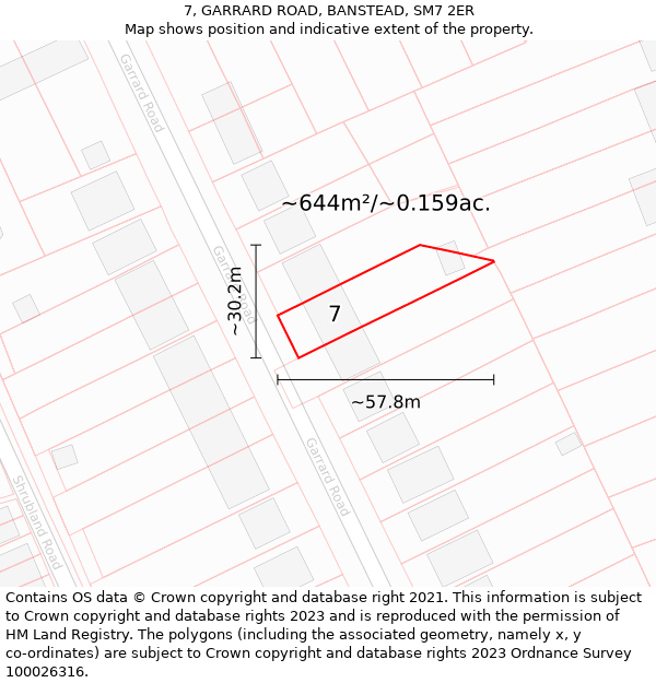 7, GARRARD ROAD, BANSTEAD, SM7 2ER: Plot and title map